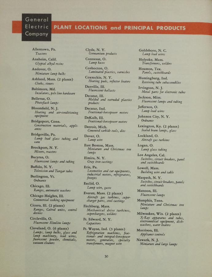 1950 annual report plant locations and principal products